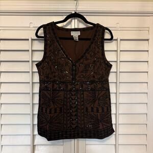 Talbots Brown And Black Sequin‎ Tank Top Size Large